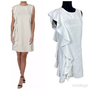 NWT Julie Brown Reina Cascade Ruffle Sleeveless Cocktail Dress Creamy  White 8